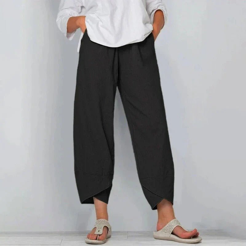 Linen Blend Summer Pants with Elastic Waist