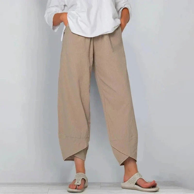 Linen Blend Summer Pants with Elastic Waist