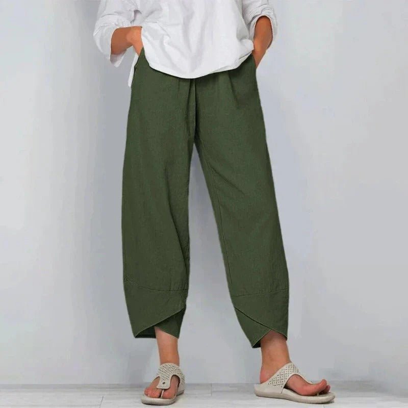 Linen Blend Summer Pants with Elastic Waist