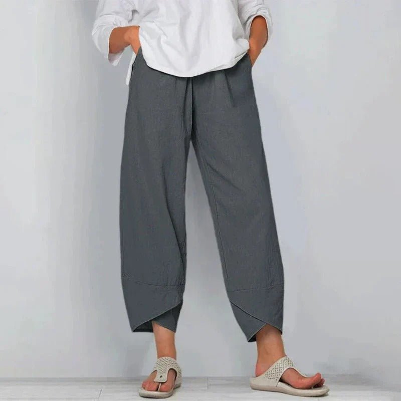 Linen Blend Summer Pants with Elastic Waist