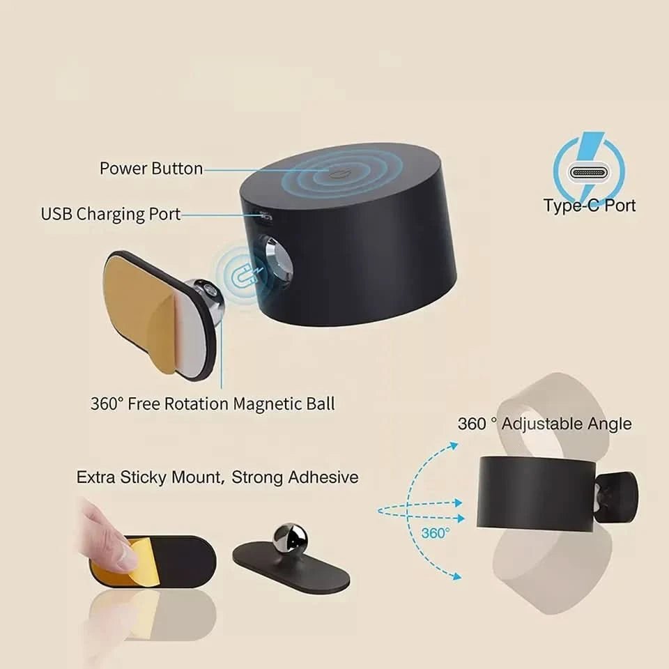 360° Cordless Wall Lamp — Rechargeable, 3 Brightness Levels