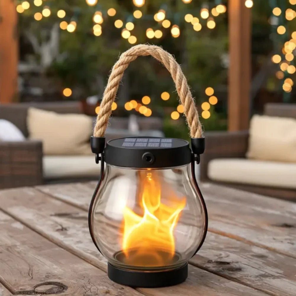 Solar Hanging LED Flame Lantern for Garden and Patio