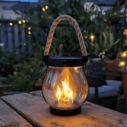 Solar Hanging LED Flame Lantern for Garden and Patio