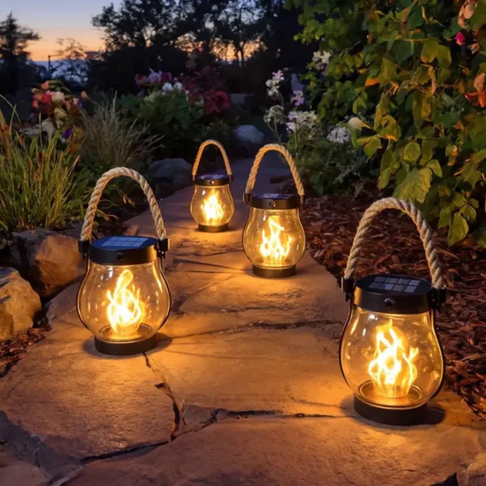 Solar Hanging LED Flame Lantern for Garden and Patio