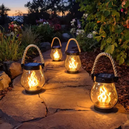 Solar Hanging LED Flame Lantern for Garden and Patio