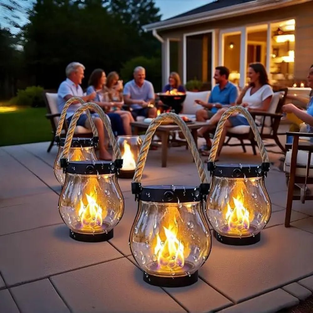 Solar Hanging LED Flame Lantern for Garden and Patio
