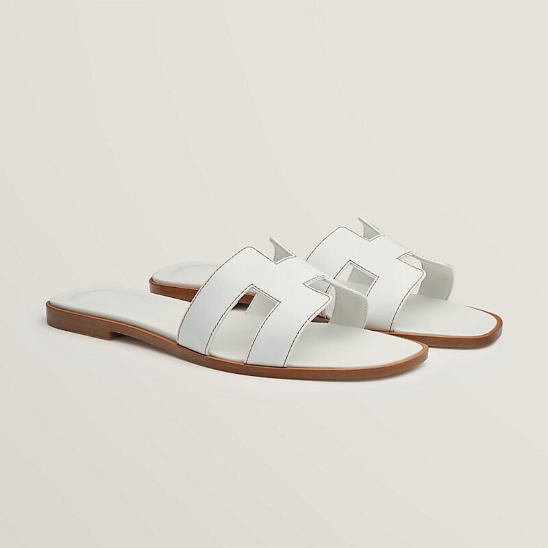 Leather Cut-Out Flat Sandals with Wooden Sole — Summer Comfort