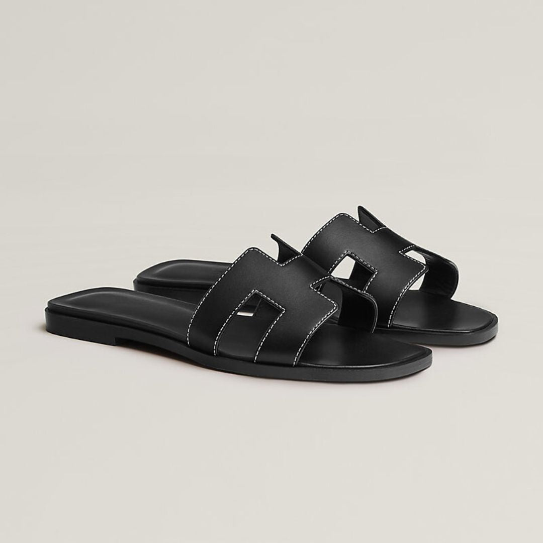 Leather Cut-Out Flat Sandals with Wooden Sole — Summer Comfort