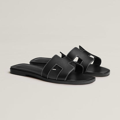 Leather Cut-Out Flat Sandals with Wooden Sole — Summer Comfort