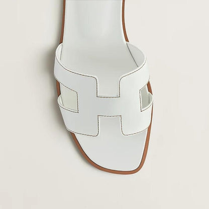 Leather Cut-Out Flat Sandals with Wooden Sole — Summer Comfort