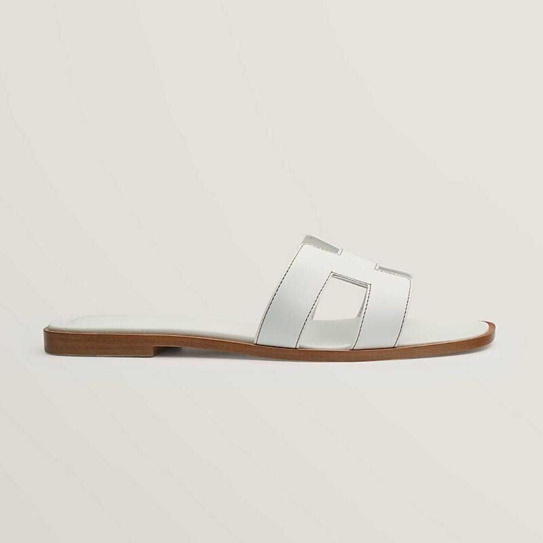 Leather Cut-Out Flat Sandals with Wooden Sole — Summer Comfort