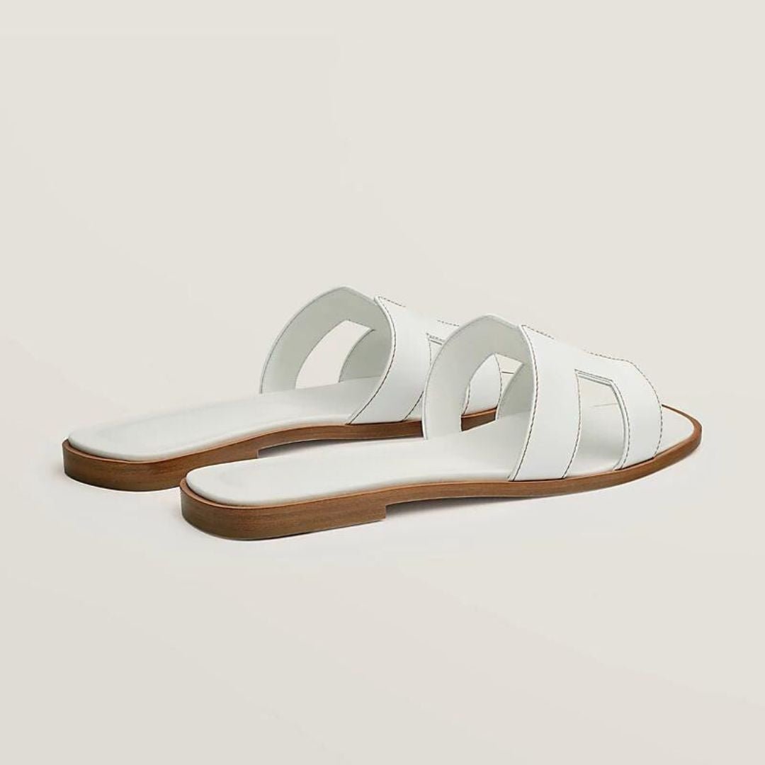Leather Cut-Out Flat Sandals with Wooden Sole — Summer Comfort