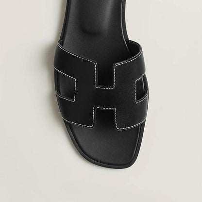 Leather Cut-Out Flat Sandals with Wooden Sole — Summer Comfort
