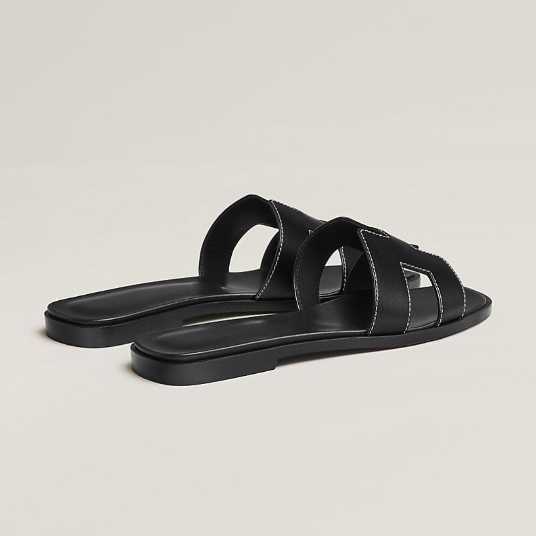 Leather Cut-Out Flat Sandals with Wooden Sole — Summer Comfort