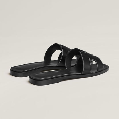 Leather Cut-Out Flat Sandals with Wooden Sole — Summer Comfort