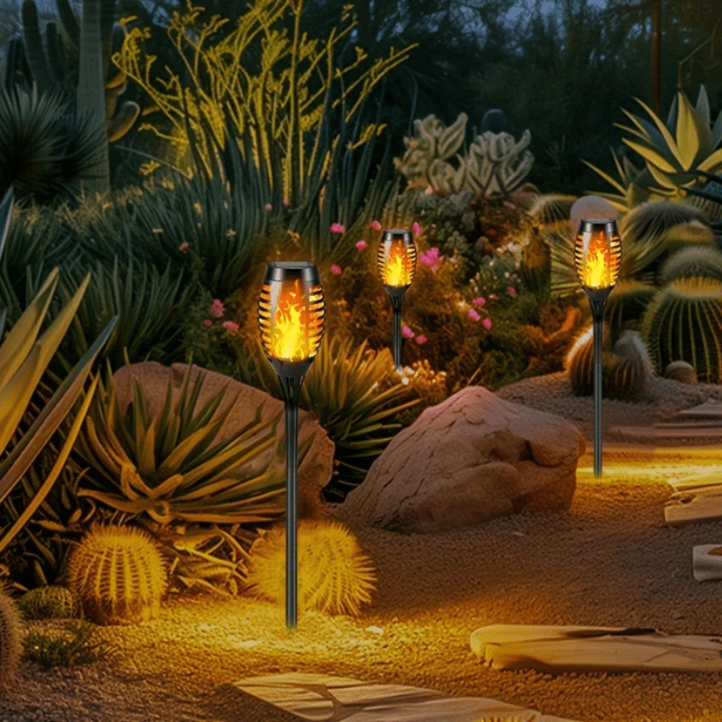 Solar Garden Flame Lights With Flickering Glow