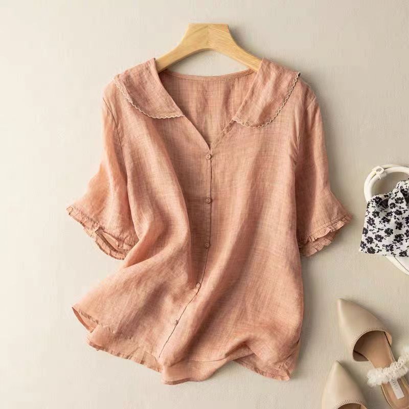 Vintage Scalloped Collar Blouse — Button-Front Top