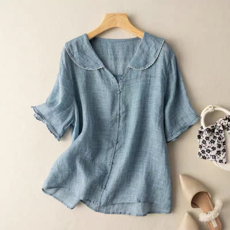Vintage Scalloped Collar Blouse — Button-Front Top