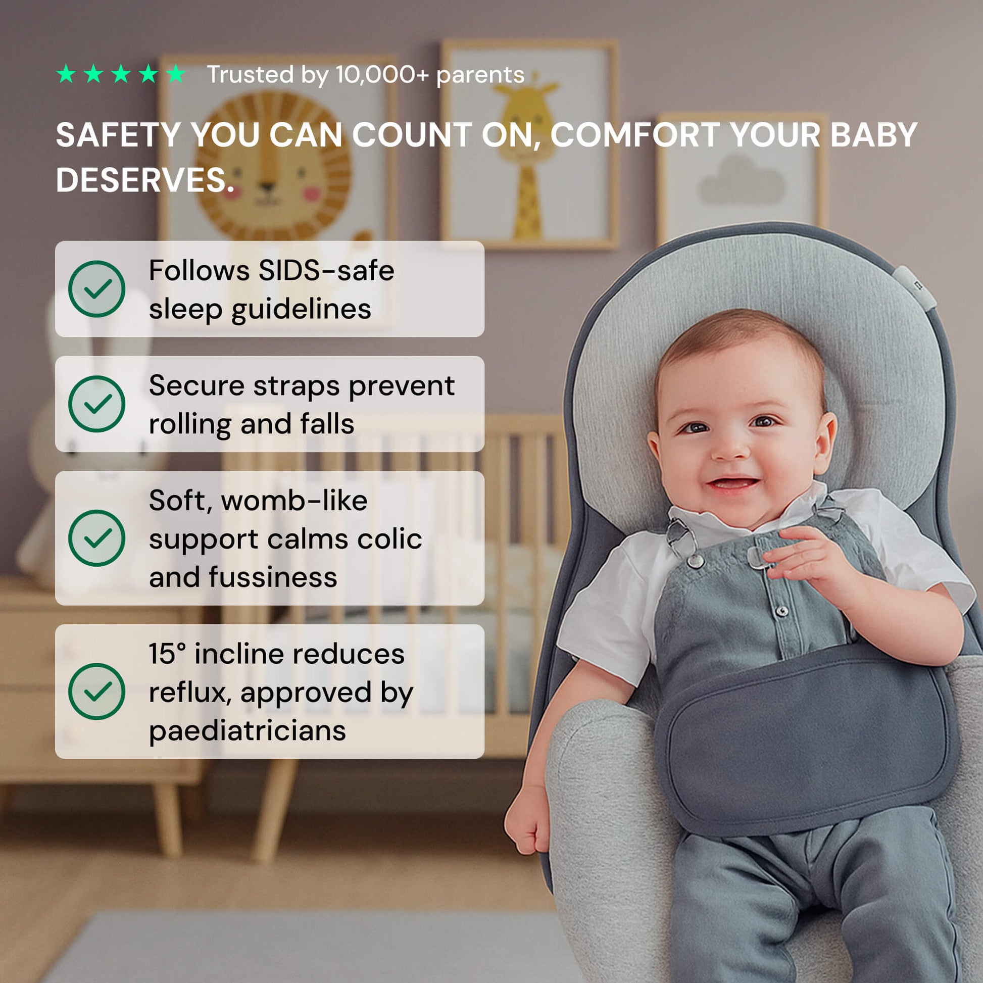 Newborn Anti-Reflux Sleep Nest — 15° Incline Wedge