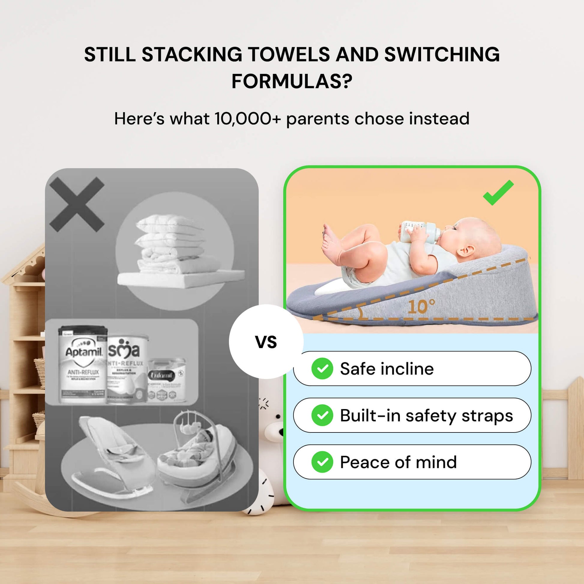 Newborn Anti-Reflux Sleep Nest — 15° Incline Wedge