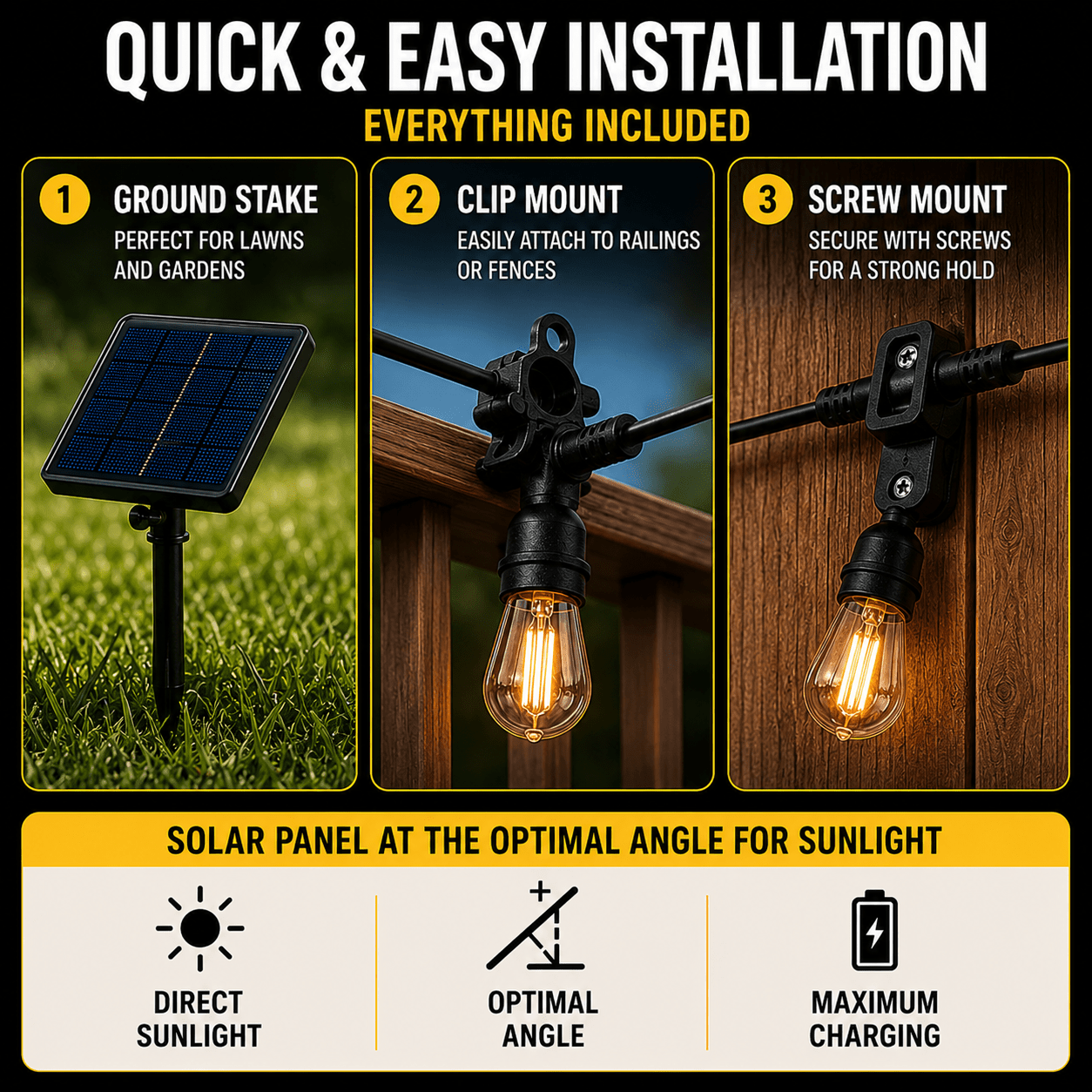 Solar Vintage String Lights 10m 40 LED — Outdoor IP65