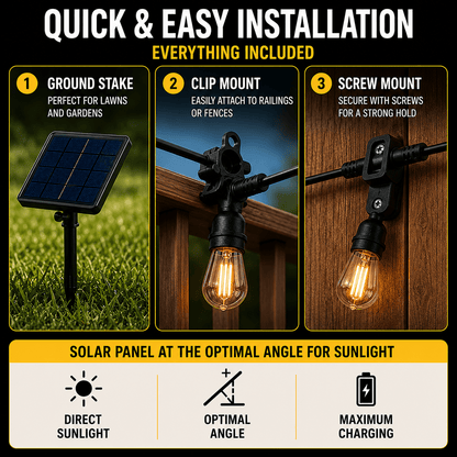 Solar Vintage String Lights 10m 40 LED — Outdoor IP65