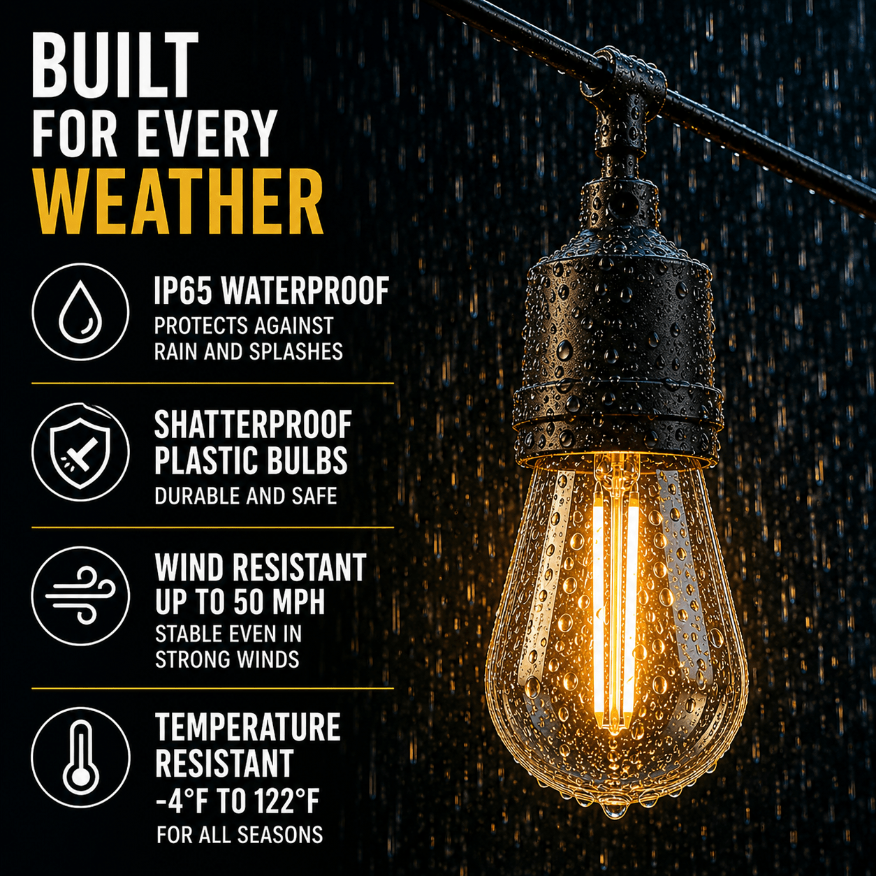 Solar Vintage String Lights 10m 40 LED — Outdoor IP65