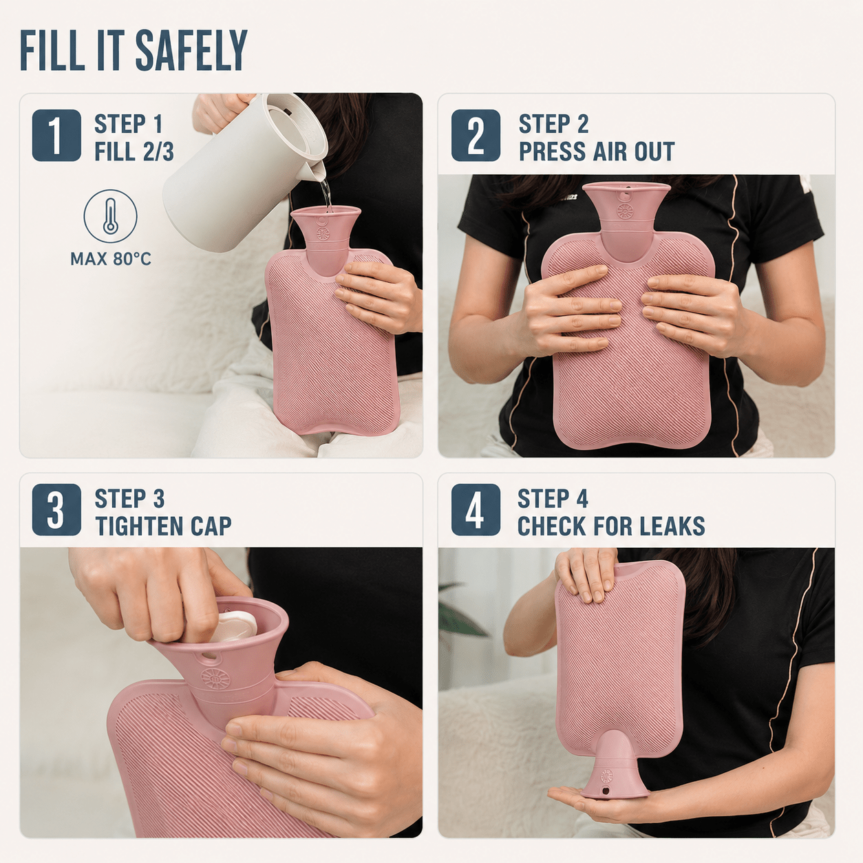 XL 2L Hot Water Bottle with Knit Cover — 8h Lasting Heat