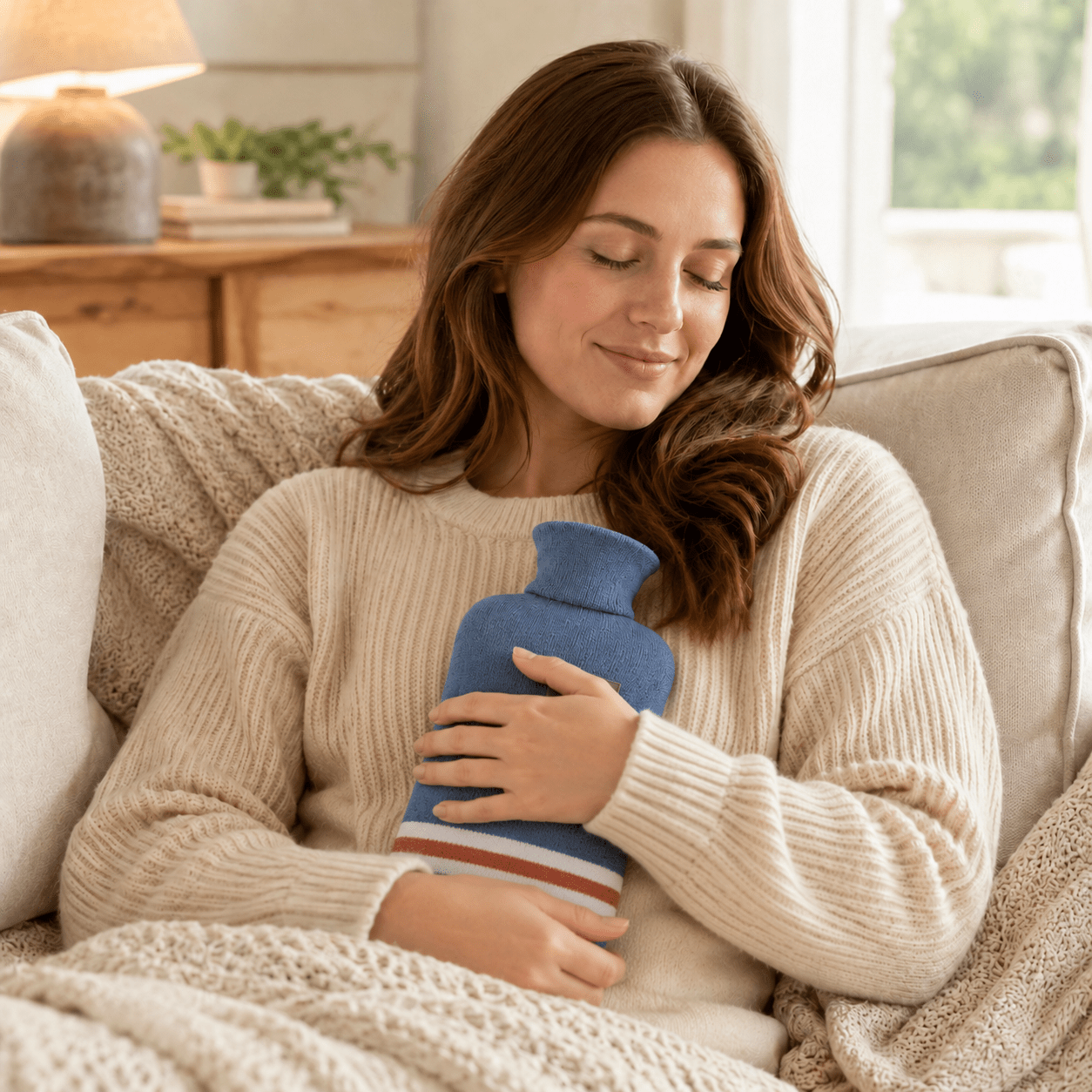 XL 2L Hot Water Bottle with Knit Cover — 8h Lasting Heat