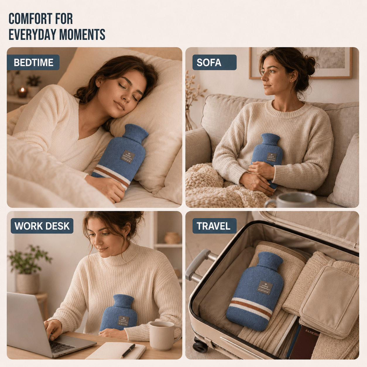 XL 2L Hot Water Bottle with Knit Cover — 8h Lasting Heat