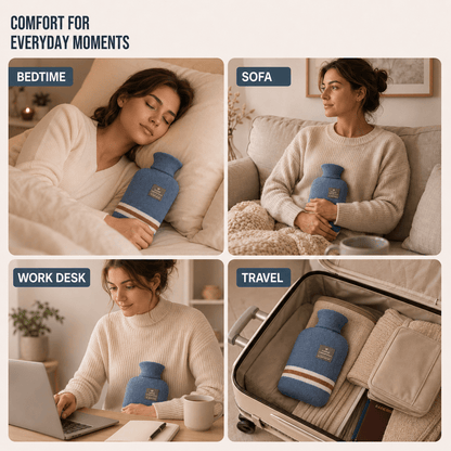 XL 2L Hot Water Bottle with Knit Cover — 8h Lasting Heat