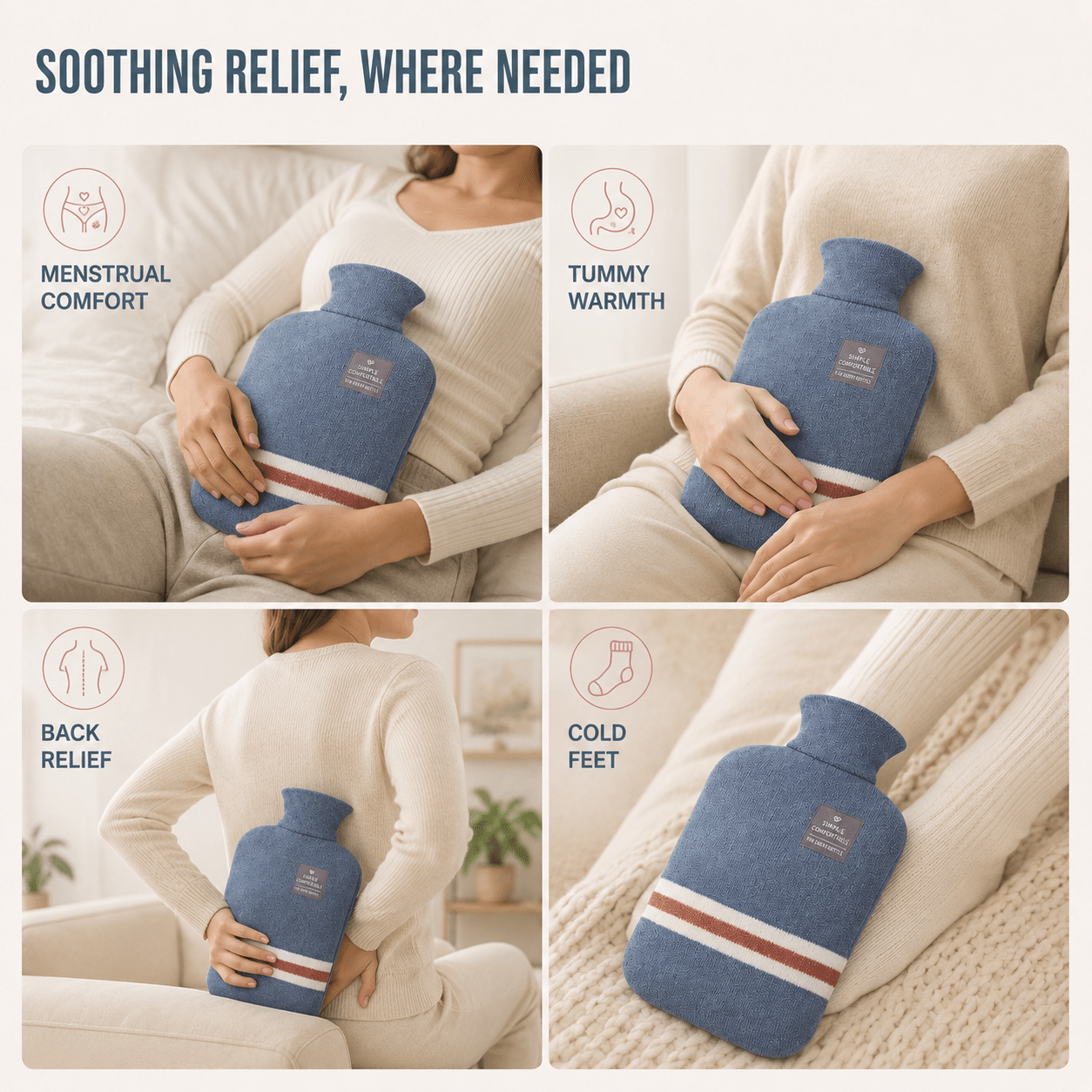 XL 2L Hot Water Bottle with Knit Cover — 8h Lasting Heat