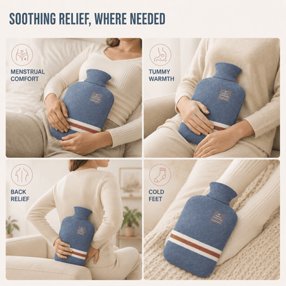 XL 2L Hot Water Bottle with Knit Cover — 8h Lasting Heat