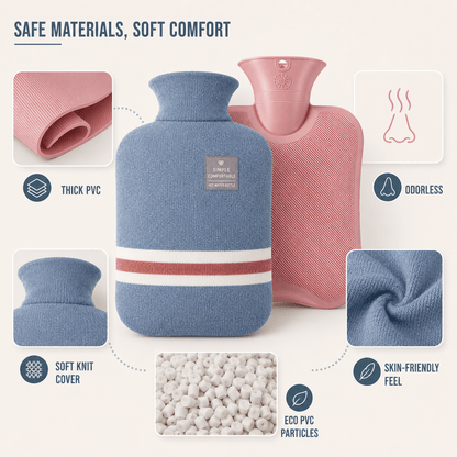 XL 2L Hot Water Bottle with Knit Cover — 8h Lasting Heat