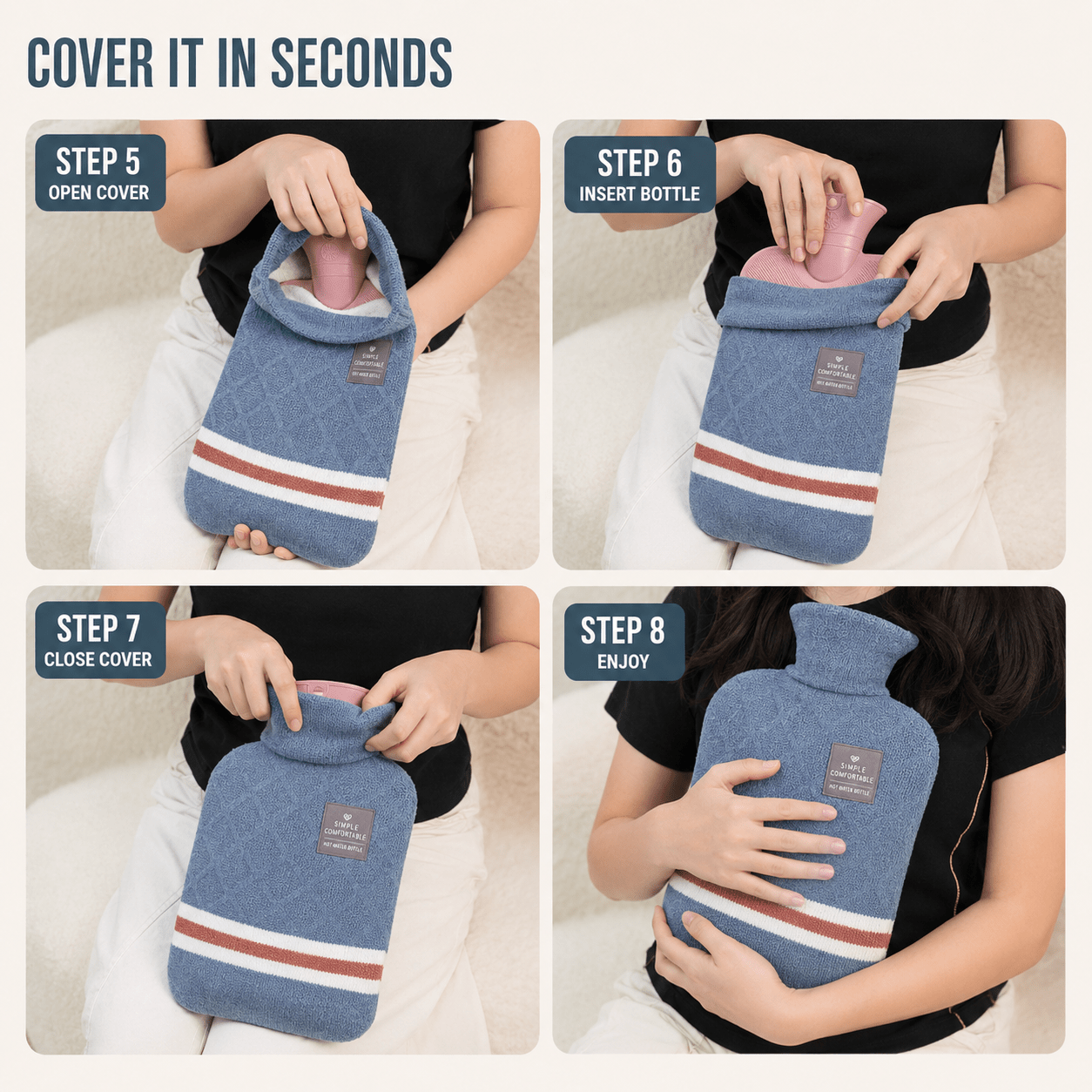 XL 2L Hot Water Bottle with Knit Cover — 8h Lasting Heat