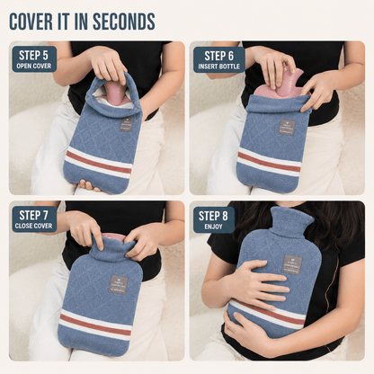 XL 2L Hot Water Bottle with Knit Cover — 8h Lasting Heat