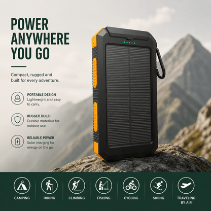 Solar Power Bank 20000mAh with LED Torch & Compass