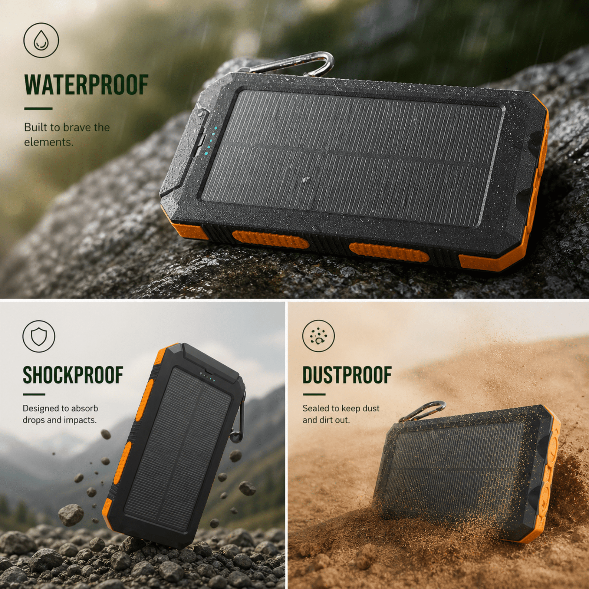 Solar Power Bank 20000mAh with LED Torch & Compass
