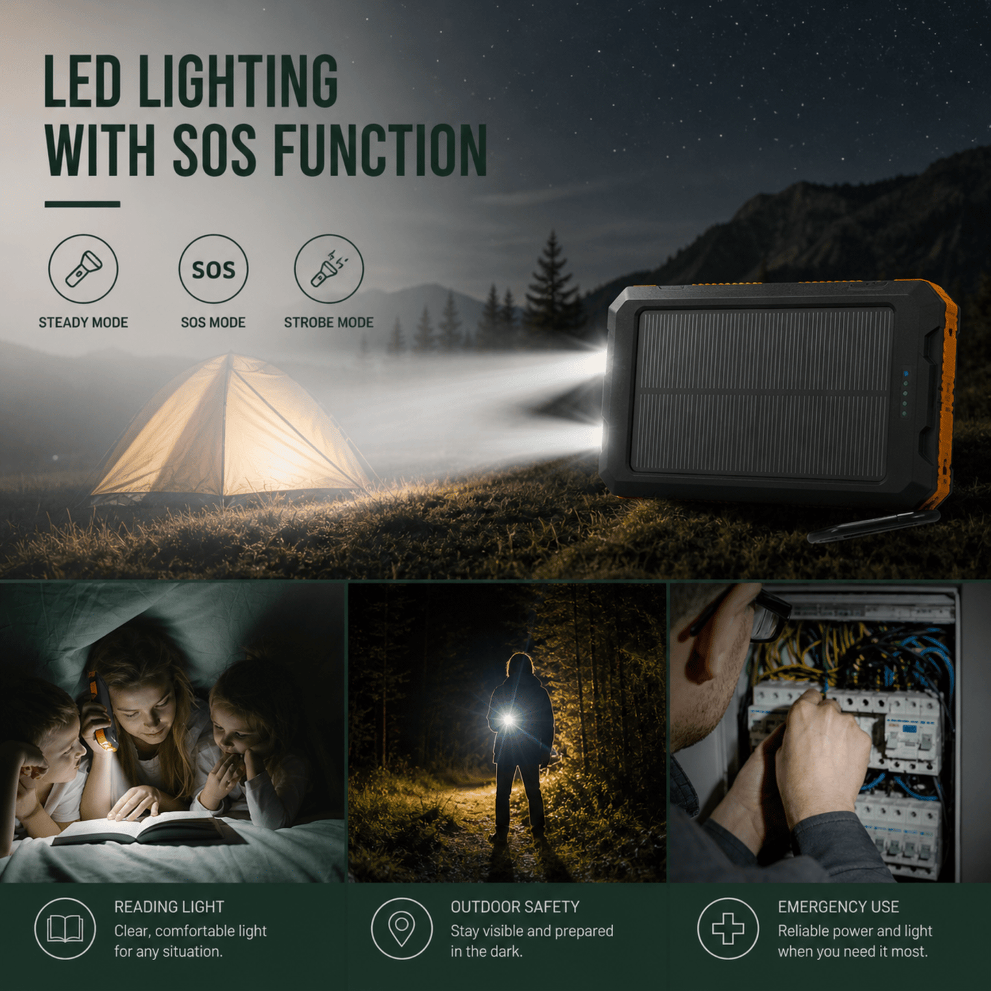 Solar Power Bank 20000mAh with LED Torch & Compass