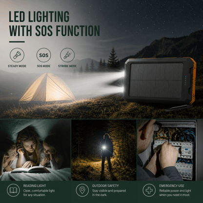Solar Power Bank 20000mAh with LED Torch & Compass