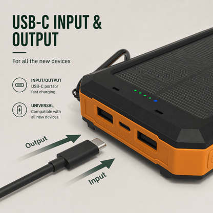 Solar Power Bank 20000mAh with LED Torch & Compass