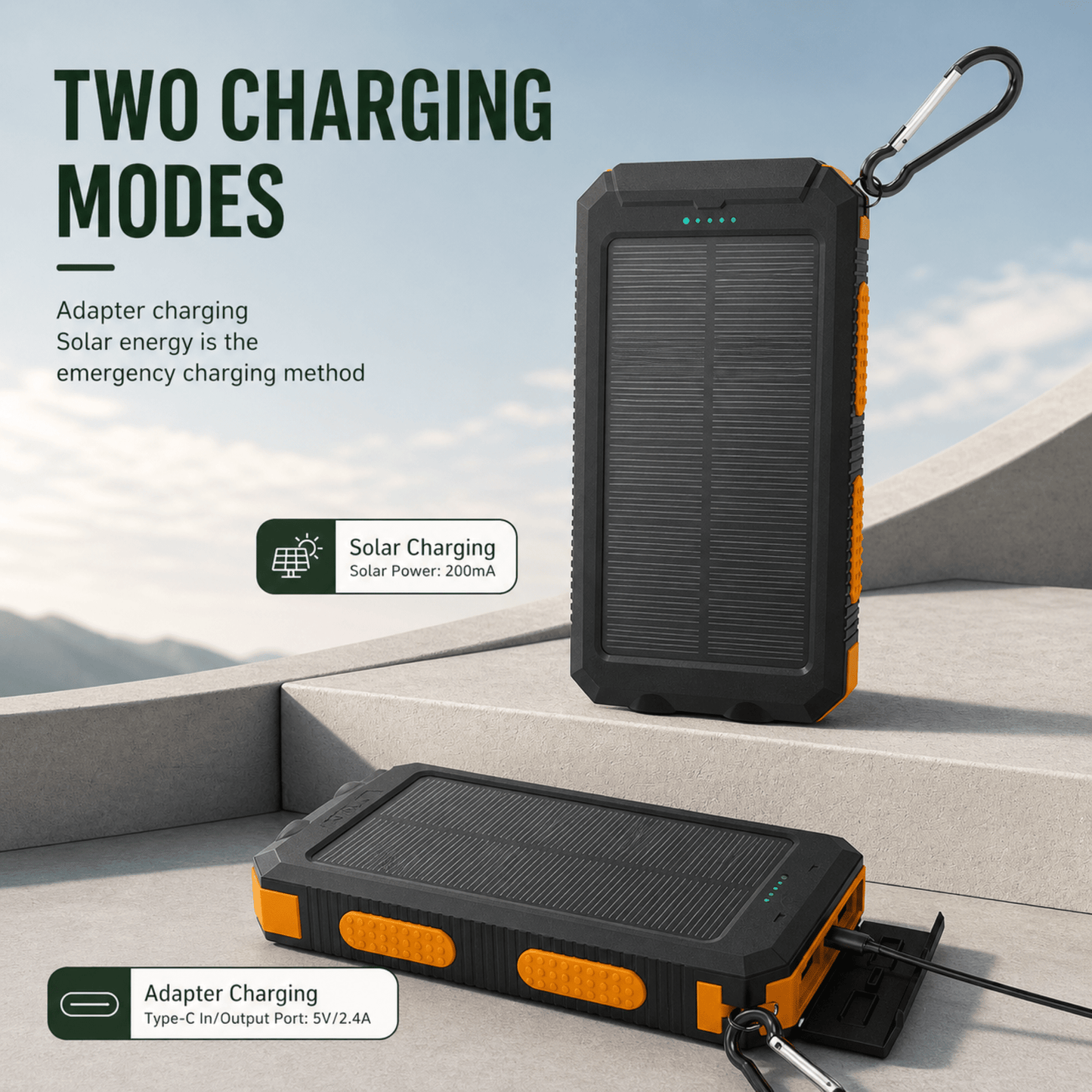 Solar Power Bank 20000mAh with LED Torch & Compass