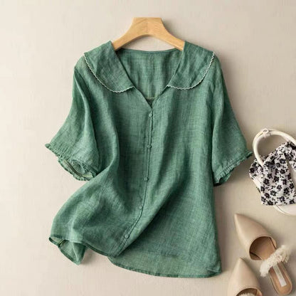 Vintage Scalloped Collar Blouse — Button-Front Top