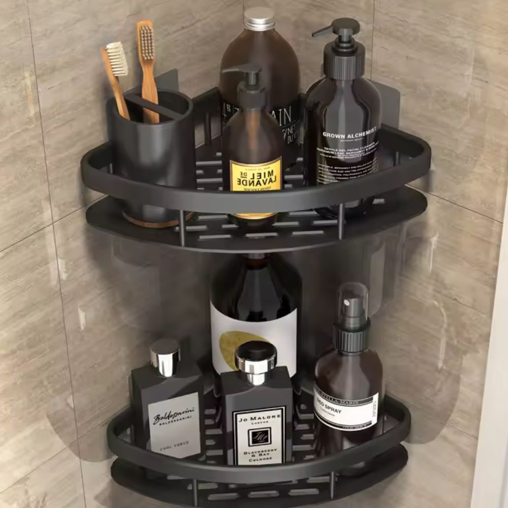Rust-Proof Wall Bathroom Organizer — Curved Shower Shelf