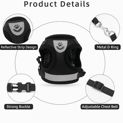 Adjustable Cat Harness With Reflective Leash