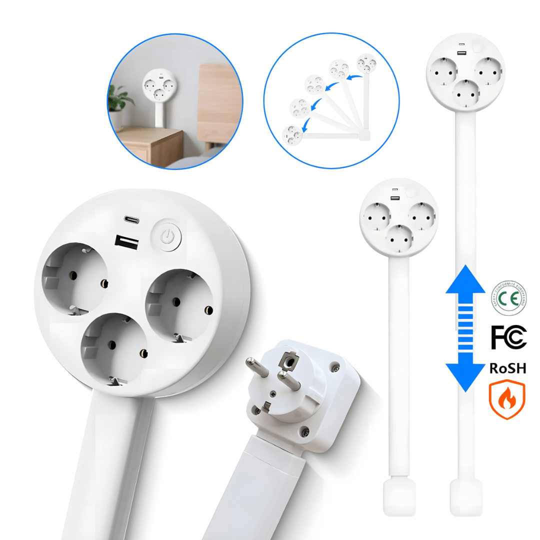 Extendable Power Socket With USB-A & USB-C Ports