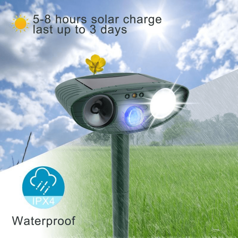 Solar Ultrasonic Deer Repellent — Covers 2425 sq ft