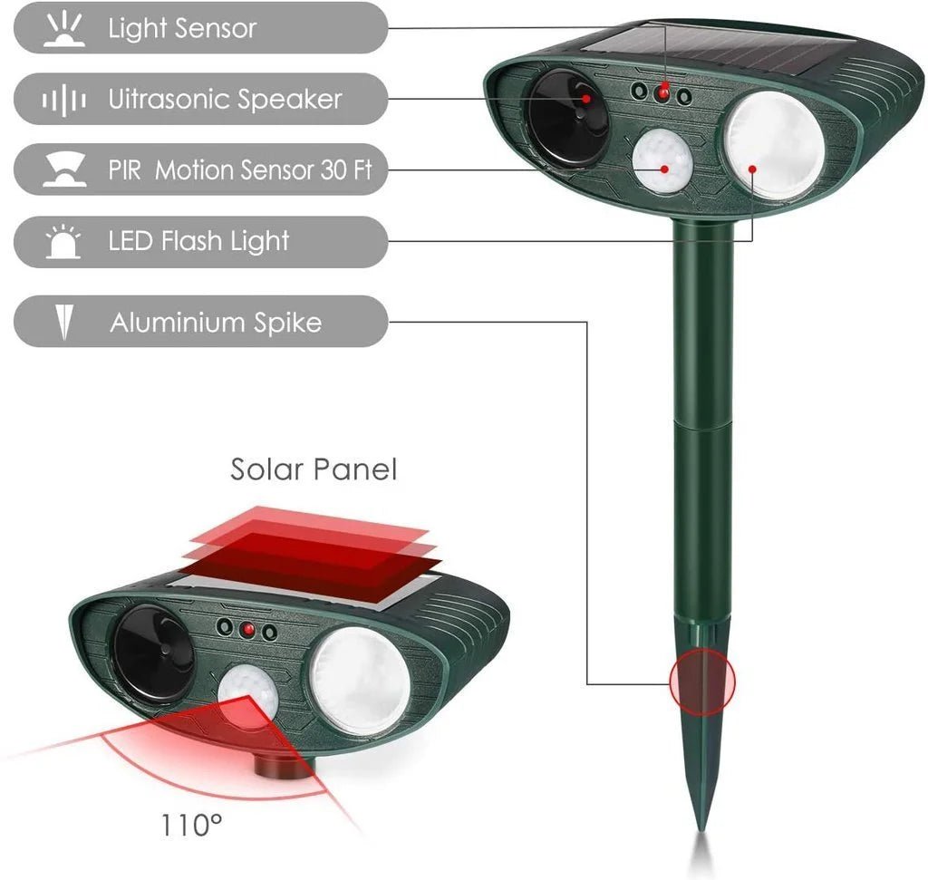 Solar Ultrasonic Deer Repellent — Covers 2425 sq ft