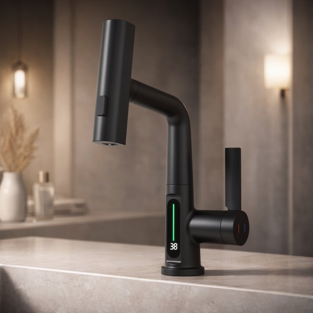 Pull-Out Kitchen Faucet with LED Temperature Display