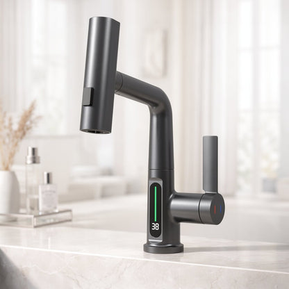 Pull-Out Kitchen Faucet with LED Temperature Display